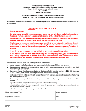 New Jersey Tanning Authorization Form