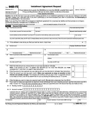IRS Form 9465-FS Installment Agreement Request