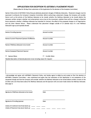 dōTERRA Placement Policy Exception Application