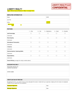 Agent Performance Review & Rate Increase Form