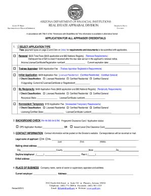Arizona Appraiser Credential Application