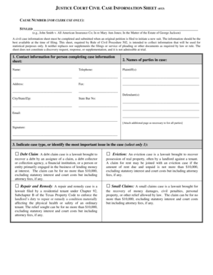 Texas Justice Court Civil Case Information Sheet