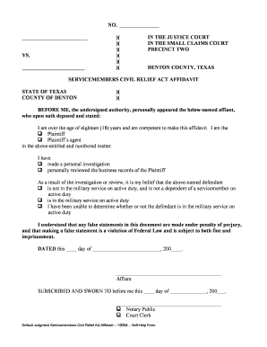 Servicemembers Civil Relief Act Affidavit