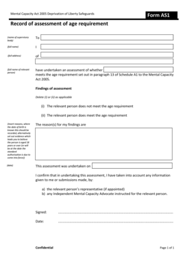 Mental Capacity Act 2005 Age Assessment Form
