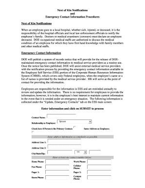 Next of Kin Notification and Emergency Contact Form