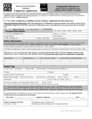 Orange County Public Schools Chaperone Application