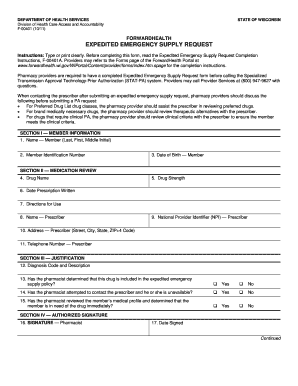 Wisconsin Expedited Emergency Supply Request