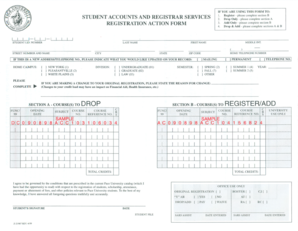 Pace University Registration Action Form