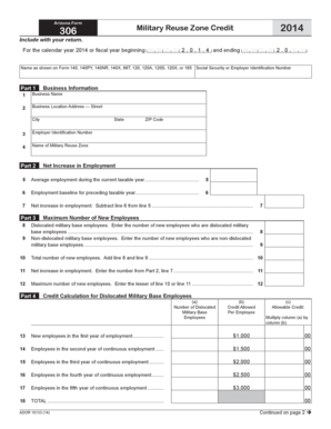 Arizona Form 306 Military Reuse Zone Credit 2014
