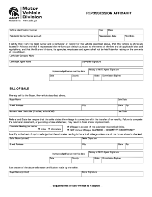 Arizona Repossession Affidavit and Bill of Sale