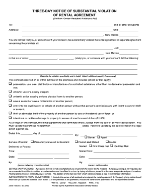 Three-Day Notice of Substantial Violation of Rental Agreement