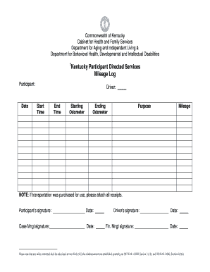 Kentucky Participant Directed Services Mileage Log