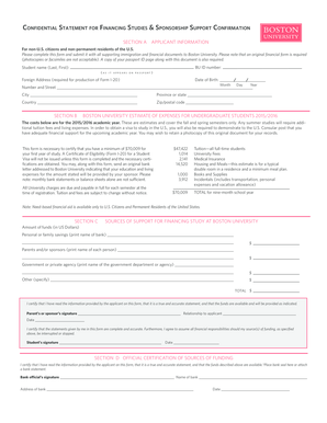Boston University Financing Studies Confirmation Form