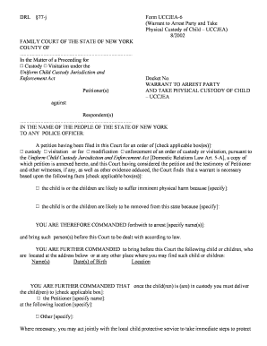 Warrant to Arrest Party and Take Physical Custody of Child – UCCJEA
