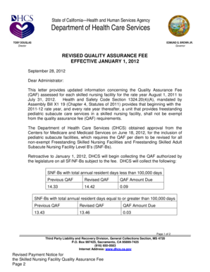 California Skilled Nursing Facility Quality Assurance Fee Invoice