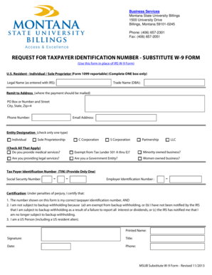 Montana State University Billings Substitute W-9 Form