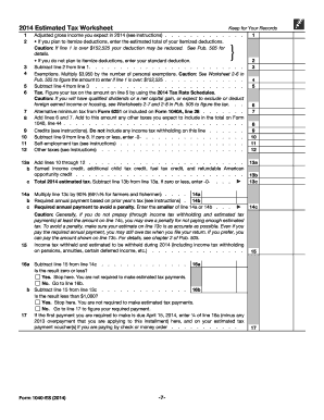 IRS Form 1040-ES 2014