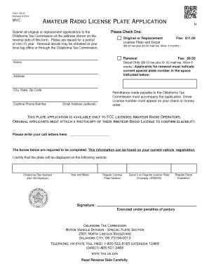 Oklahoma Amateur Radio License Plate Application