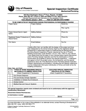 Special Inspection Certificate Mechanical/Plumbing