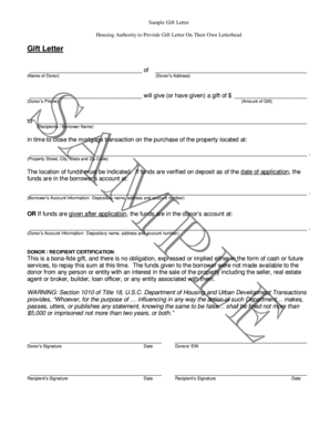 Gift Letter for Mortgage Transaction