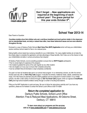 Danbury Public Schools Meal Value Plan Application
