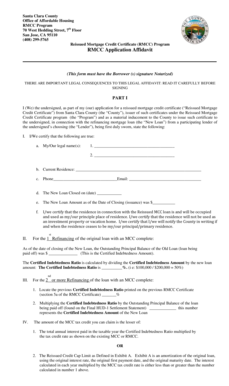 Reissued Mortgage Credit Certificate Application Affidavit