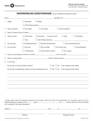 Snowmobiling Insurance Application