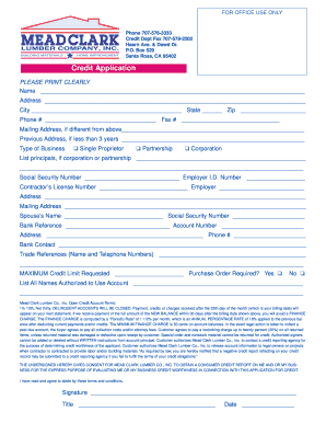 Mead Clark Lumber Credit Application