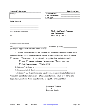 Minnesota Notice to County Support and Collections