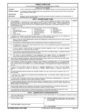 US Army Family Care Plan Form