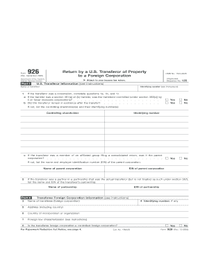 Form 926 Return by a U.S. Transferor of Property to a Foreign Corporation