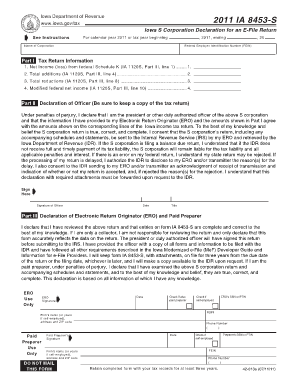 Iowa S Corporation Declaration for E-File Return
