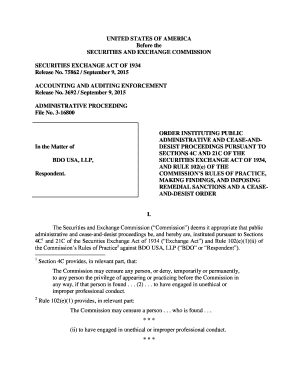 BDO USA, LLP. Order Instituting Public Administrative and Cease-and-Desist Proceedings Pursuant to Sections 4C and 21C of the Securities Exchange Act of 1934, and Rule 102(e) of the Commission's Rules of Practice, Making Findings, and - sec