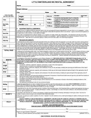Little Switzerland Ski Rental Agreement