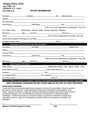 Patient Information and Dental Insurance Form