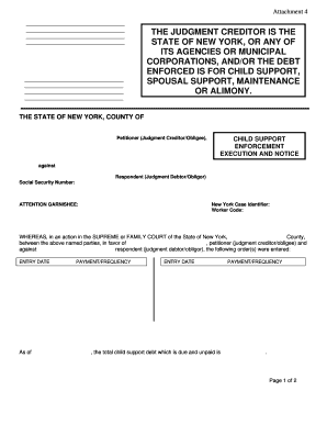 New York Child Support Enforcement Execution and Notice