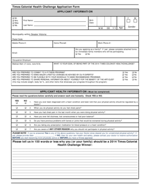Times Colonist Health Challenge Application Form