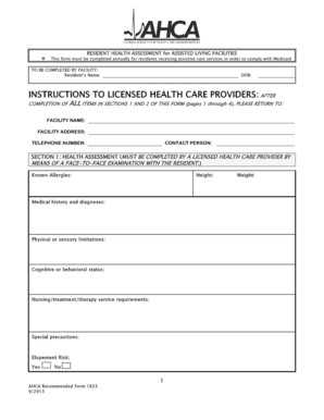 Resident Health Assessment for Assisted Living Facilities