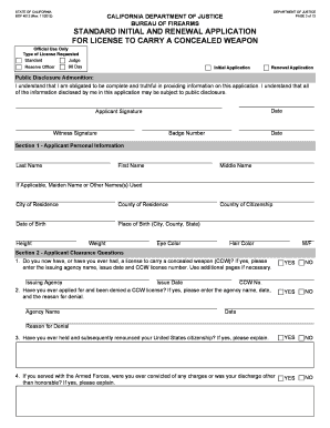 California Concealed Weapon License Application