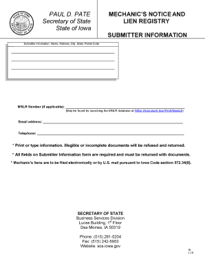 Iowa Mechanic's Lien Notice Form