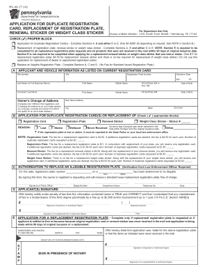 Pennsylvania Duplicate Registration Application