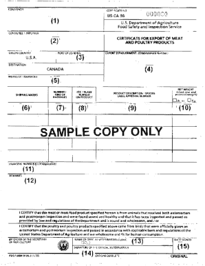 Certificate for Export of Meat and Poultry Products