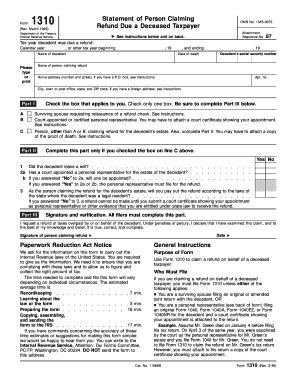 Form 1310 Refund Due a Deceased Taxpayer