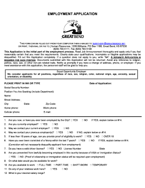 City of Great Bend Employment Application