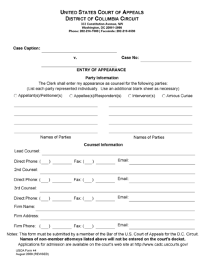 USCA Form 44 Entry of Appearance