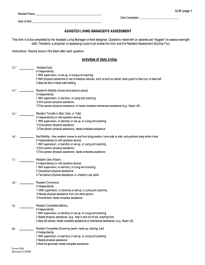 Assisted Living Manager's Assessment Form