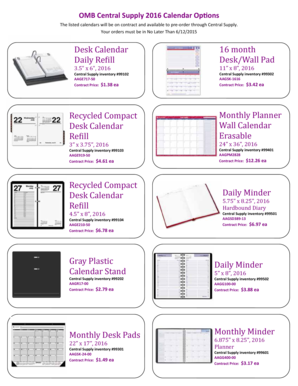 OMB Central Supply 2016 Calendar Opons