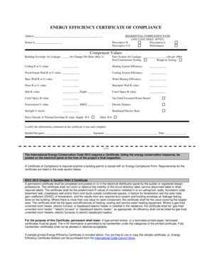 Energy Efficiency Certificate of Compliance