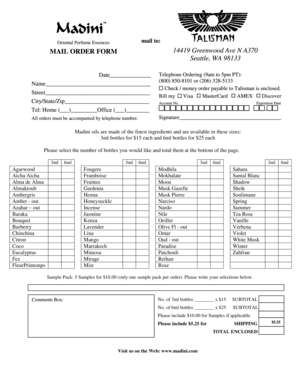 Oriental Perfume Essences Mail Order Form