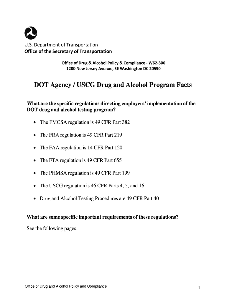 Fillable Online DOT Agency USCG Drug and Alcohol Program Facts DOT